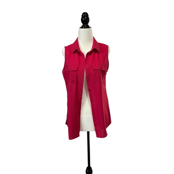 San Francisco, Chic Sleeveless Button-Down Blouse, Small, Color : Cherry - Picture 3 of 9